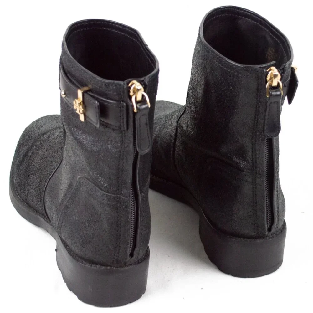 Tory Burch 'Selena' Black Distressed Leather Ankle Biker Boot